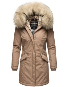 Navahoo Premium Damen Winterjacke Parka Mantel Jacke Kunstfell Gefüttert Kapuze Cristal Taupe Gr. 40 - L