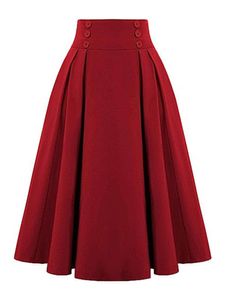 Damen A-Linien-Röcke mit Taschen Röcke Lose Röcke Dekoration Knöpfe Sommer Midi Rock Rot,Größe S