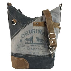 Damen Tasche Umhängetasche, Handtasche aus Canvas & Leder. Nachhaltige Produkte, Groß Vintage, Schultertasche, Segeltuch Crossbody