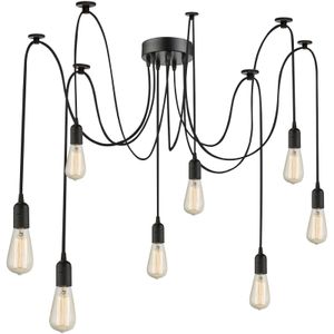 Globo Lighting Hängeleuchte Metall schwarz, Textil, Kunststoff, Kabel Textil Schwarz, Höhe kürzbar, mit 8 Kabel und Fassungen, 1,5-3,5m Länge, ø: 150mm, exkl. 8x E27 60W 230V