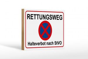 Holzschild Hinweis 18x12 cm Rettungsweg Halteverbot nach StVO Schild wooden sign