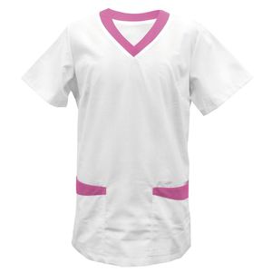 Kasack weiß mit Besatz pink Gr. L : hot pink : 50% Baumwolle 50% Polyester 175 g/m² : L