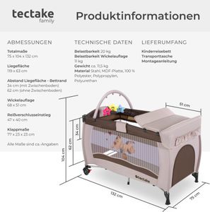 Kinder Reisebett Hund klappbar und höhenverstellbar inklusive Tragetasche, 132 x 75 x 104 cm
