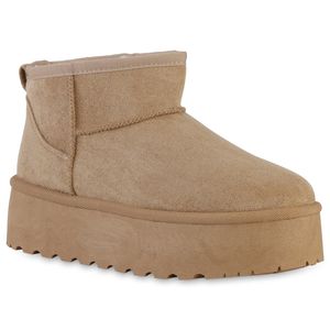VAN HILL Damen Warm Gefütterte Plateau Boots Profil-Sohle Winter Schuhe 840609, Farbe: Khaki, Größe: 39