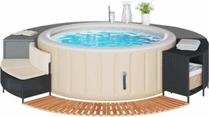 Design Whirlpool-Umrandung Schwarz Poly-Rattan und Massivholz Akazie, Gartenduschen 2024 Neu