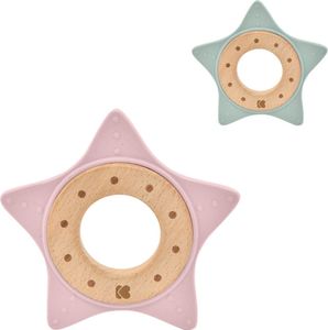 Kikkaboo Beißring Star, Buchenholz, Silikon, Zahnhilfe, Greifling, ab Geburt rosa