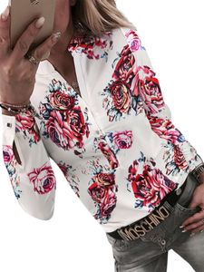 Damen Blusen V-Ausschnitt Bluse Slim Fit Tops Elegante Print Shirts Oberteile Tshirts Blumen,Größe L