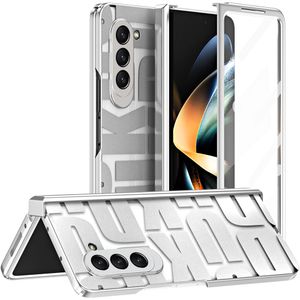 Hülle für Samsung Galaxy Z Fold 5 Hülle mit Displayschutz und Scharnierschutz, Galvanisierter Klar Schutzhülle Silber