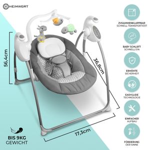 Heimwert Babywippe elektrisch - Easyfold für einfachen Transport, Sicher und Akku sparend, Baby Schaukel + Fernbedienung + Geräuschaktivierung