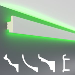 HEXIM LED Stuckleisten Muster - Indirekte Beleuchtung mit Deckenleisten aus PU, leicht & lichtundurchlässig- (20cm LED-18) Lichtvouten Fassaden Weiß