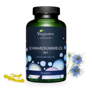 Vegavero Schwarzkümmelöl| 180 Kapseln | mit 50% Linolsäure-Anteil und 10 mg Thymoquinon | vegan