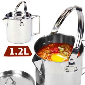 1.2L Outdoor Edelstahl Hängetopf, Camping Wasserkocher mit Deckel Outdoor Camping Wandern Zubehör für Kochen