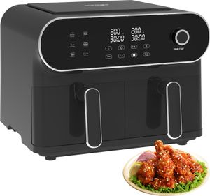 iceagle Heißluftfritteuse AFT11001 Heißluftfritteuse 11L Doppelkammer mit Drehknopf, 5 Kochprogramme, digitales Display, mit Knopf, Schwarz iceagle Heißluftfritteuse AFT11001 Heißluftfritteuse 11L Doppelkammer mit Drehknopf, 5 Kochprogramme, digitales Display, mit Knopf, Schwarz