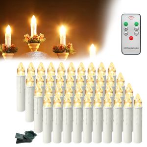 UISEBRT 40x Weihnachtskerzen LED-Kerzen kabellose Weihnachtsbaumkerzen mit Fernbedienung Dimmbar Flackern Christbaumkerzen Warmweiss Party