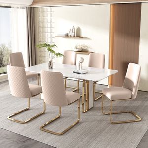 Flieks konzolové židle sada 6 kusů, jídelní židle se zlatými kovovými nohami, čalouněné židle se sametovým potahem, kuchyňské židle, židle do obývacího pokoje, béžová barva