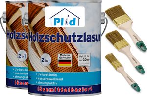 plid Premium Holzschutzlasur Holzlasur Holzschutz Holzgrundierung Set Kiefer 5l - Pinselset