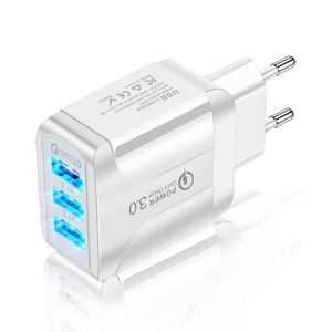 QC 3.0 Ladegerät 3-Port-Reiseladegerät Schnellladegerät USB Ladung Schnell Wand Universal Smartphone - Weiß