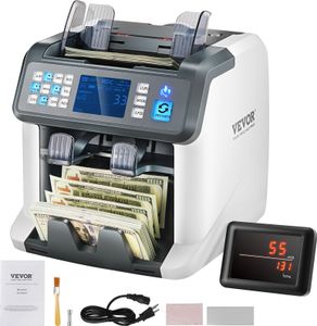 VEVOR Geldzählmaschine, Banknotenzähler mit Gemischten Nennwerten, 2CIS, SN, UV, IR, MG, DD Falschgelderkennung, Mehrere Währungen, Wertzähl- und Sortiergerät, Drucker Aktiviert