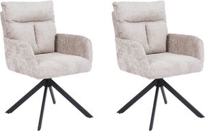 HOME DELUXE Esszimmerstuhl mit Armlehne ALUNA Chenille - 2er Set Beige I Drehbarer Esszimmerstuhl, Esszimmerstuhl mit Drehfunktion, 360-Grad drehbarer Esszimmerstuhl, Drehbarer Polsterstuhl Esszimmer,