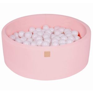 MeowBaby Bällebad 90x30 cm rund Baumwolle Light Pink mit 200 Bällen, Farbe Bälle:All White