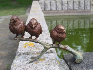 Bronzeskulptur 3 Vögel auf Ast Bronze Statue Figur Dekoration