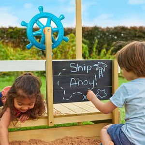 TP Toys Holz Sandkasten Boot "Ahoy" Piratenschiff inkl. Zubehör natur / blau