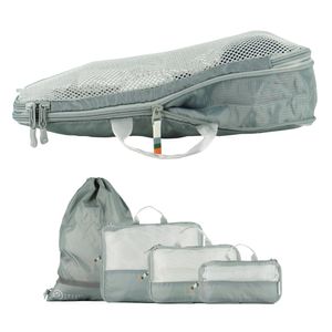 TRAVEL DUDE Packwürfel Set mit Kompression aus recycelten Plastikflaschen | Leichte Packing Cubes | Packtaschen Set (Stahl Blau, 4-teilig)