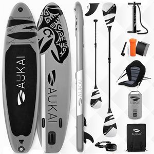 Aukai® Stand Up Paddle Board 320cm "Ocean" 2in1 mit Kajak Sitz SUP Surfboard aufblasbar + Paddel Surfbrett Paddling Paddelboard - grau
