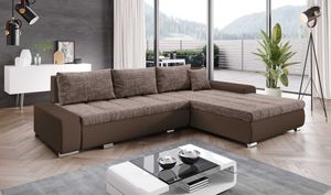 FURNIX Ecksofa TOMMASO Sofa mit Schlaffunktion Bettkasten und Kissen Couch pflegeleichter Stoff BRAUN L-Form MA 124 BE 03