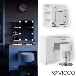Toaletní stolek Vicco Toaletní stolek Fynnia Toaletní stolek se zrcadlem bílý včetně stoličky a pohádkových světel LED
