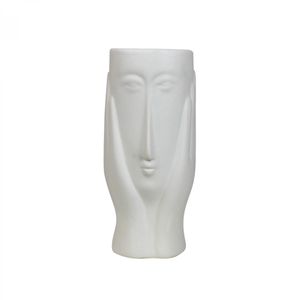 Dekovase aus Keramik weiß "Mono Face" 20x9 cm, handgemachte Keramikvase, Blumenvase modern