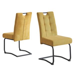 B&D home Esszimmerstühle SOFIA 2er Set | Freischwinger Stühle Schwingstuhl für Esszimmer, Küche, Büro | retro industrial | Webstoff Gelb