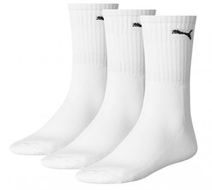 PUMA Uni športové ponožky, 3 páry - tenisové ponožky, športové ponožky Crew, jednofarebné biele 43-46