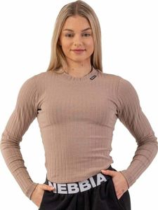 Nebbia Organic Cotton Ribbed Long Sleeve Top Brown M Fitness koszulka