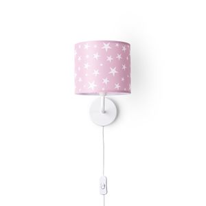 Lampe Kinderzimmer Babyzimmer Wandlampe Schalter ∅18cm Sterne Kabellänge 3m E14, Lampenart: Wandleuchte - Weiß, Leuchten Farbe / Größe: Pink (Ø18cm)