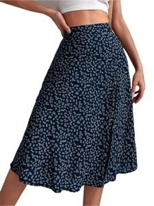 Damen Hohe Taille A-Linien-Röcke Casual Röcke Sommer Mode Temperament Wickelröcke Blau,Größe M