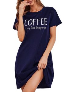 Damen Neues Muster Neue Mode Komfortabel Sommerkleid Home Einrichtung T-Shirt Kleid Navy blau,Größe L