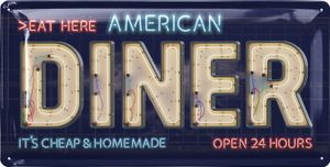 Blechschilder retro - American DINER Deko in Neon Sign Leuchtreklame Optik - Geschenkidee USA Dekoration - vintage Metallschild mit Spruch