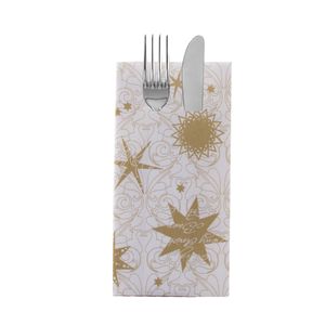 Sovie HOME Besteckserviette Christmas Dreams in Gold-Weiß aus Linclass® Airlaid 40 x 40 cm, 12 Stück - Sterne Weihnachte