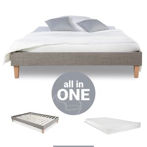 Homestyle4u 2283, Futonbett mit Matratze 120x200 Polsterbett Lattenrost Doppelbett Stoffbett Bettgestell Bett Grau Homestyle4u 2283, Futonbett mit Matratze 120x200 Polsterbett Lattenrost Doppelbett Stoffbett Bettgestell Bett Grau