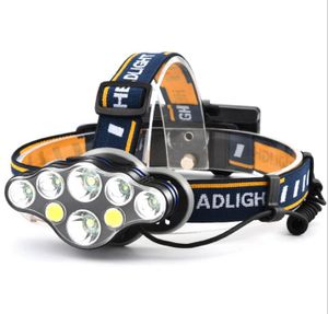 Stirnlampe, 8 LED 18000 Lumen Kopflampe, Superheller USB Wiederaufladbare Wasserdicht Leichtgewichts Stirnleuchte für Camping, Fischen, Laufen, Joggen, Wandern, Lesen, Arbeiten