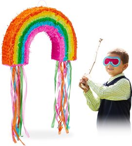Relaxdays 10025179 Dúhové farby dúha visí, pre deti, dievčatá a chlapcov, narodeniny, naplniť sám, piñata, farebné, single pinata