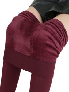 Damen Hohe Taille Unterwäsche Bottoms Workout Elastische Taillieren Leggings Verdicken Plüschfleischhosen, Farbe: Weinrot, Größe: Xl