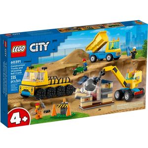 LEGO 60391 City Baufahrzeuge und Kran mit Abrissbirne, Spielzeug mit Bagger, Kipper und Transportfahrzeugen, Lernspielzeug für Kleinkinder ab 4 Jahren