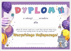 Dyplom A5 urodzinowy - Balony 5szt