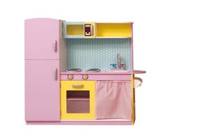 Kinderküche / Spielküche aus Holz von Woody, rosa/gelb, 90242