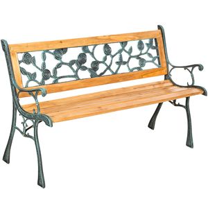 tectake Gartenbank Marina 2-Sitzer aus Holz und Gusseisen 124x52x74cm - braun
