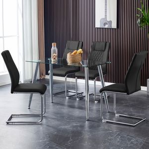 Flieks jídelní židle konzolová sada 4 kusů, čalouněné židle kuchyňské židle s kovovými nohami, jídelní židle obývací židle houpací židle, PU, černá barva