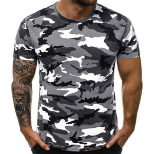 Herren Camouflage Kurzarm Rundhalsausschnitt Casual Tops T-Shirt Bluse Pullover Tunika,Farbe: Hellgrau,Größe:3XL