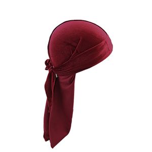 Durag-Mütze, einfarbig, ultraweich, hält warm, Samt, für Männer und Frauen, Kopfwickel mit langem Schwanz für den Winter, Weinrot